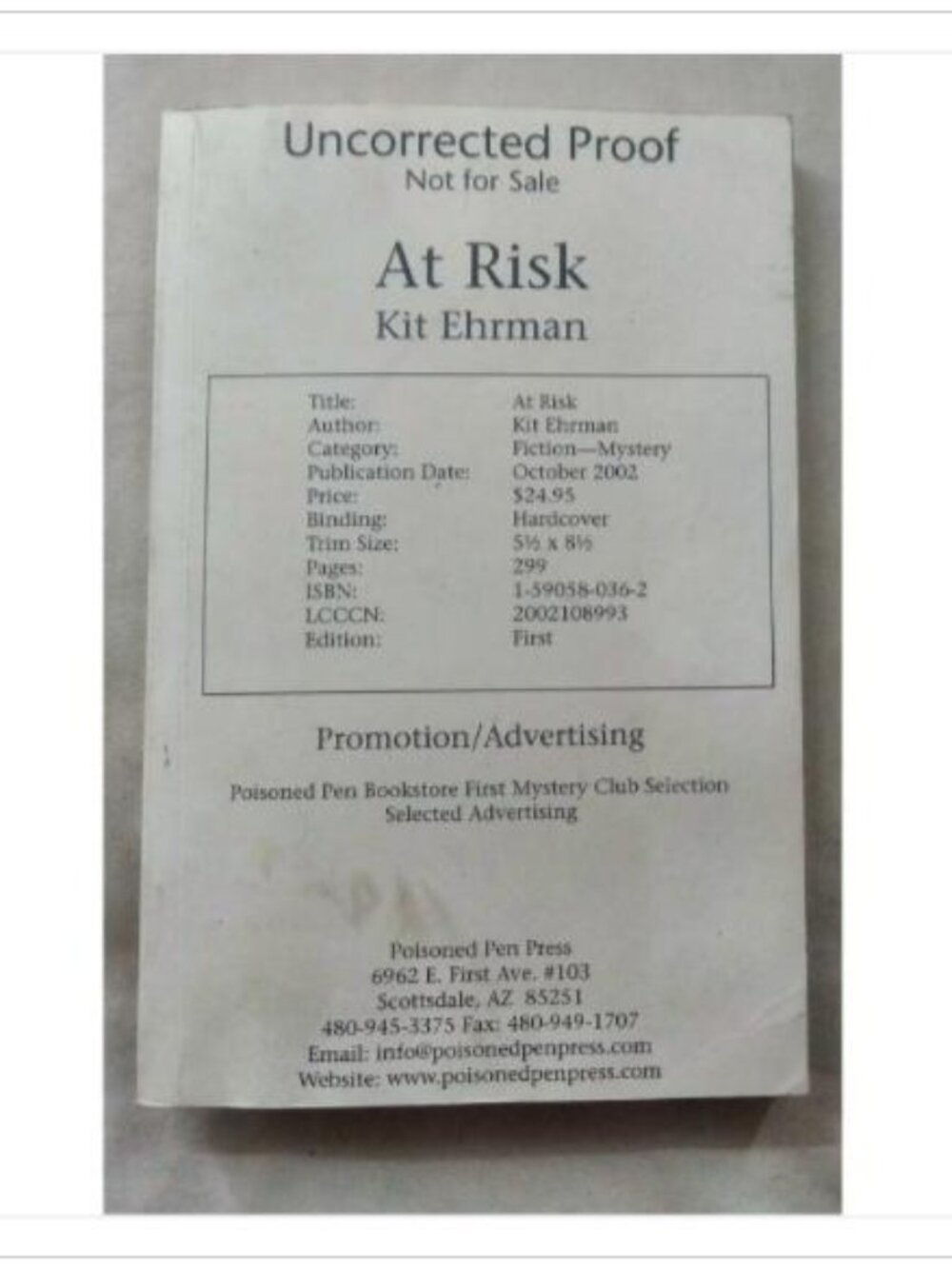 At Risk Kit Ehrman First Edition Paperback Book Vintage Novel Read Classic